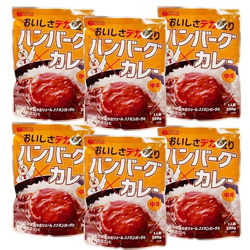 デカ盛 ハンバーグカレー レトルトカレー 国産鶏肉 使用 200g 中辛 ボリューム満点 電子レンジ 簡単調理 トリゼンフーズ (x6)