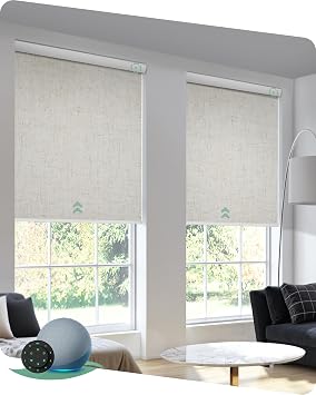 Yoolax Motorized Blinds with Remote, Blackout Linen Beige, 59" W x 72" H | Works with Alexa, Voice Control, Smart Blinds for Bedroom Home Office, Electric Blinds with Remote for Windows