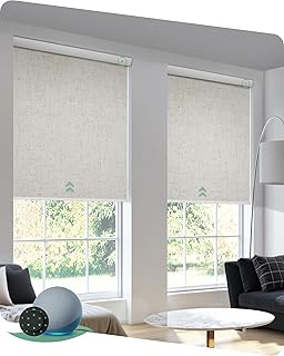 Yoolax Motorized Blinds with Remote, Blackout Linen Beige, 36" W x 72" H