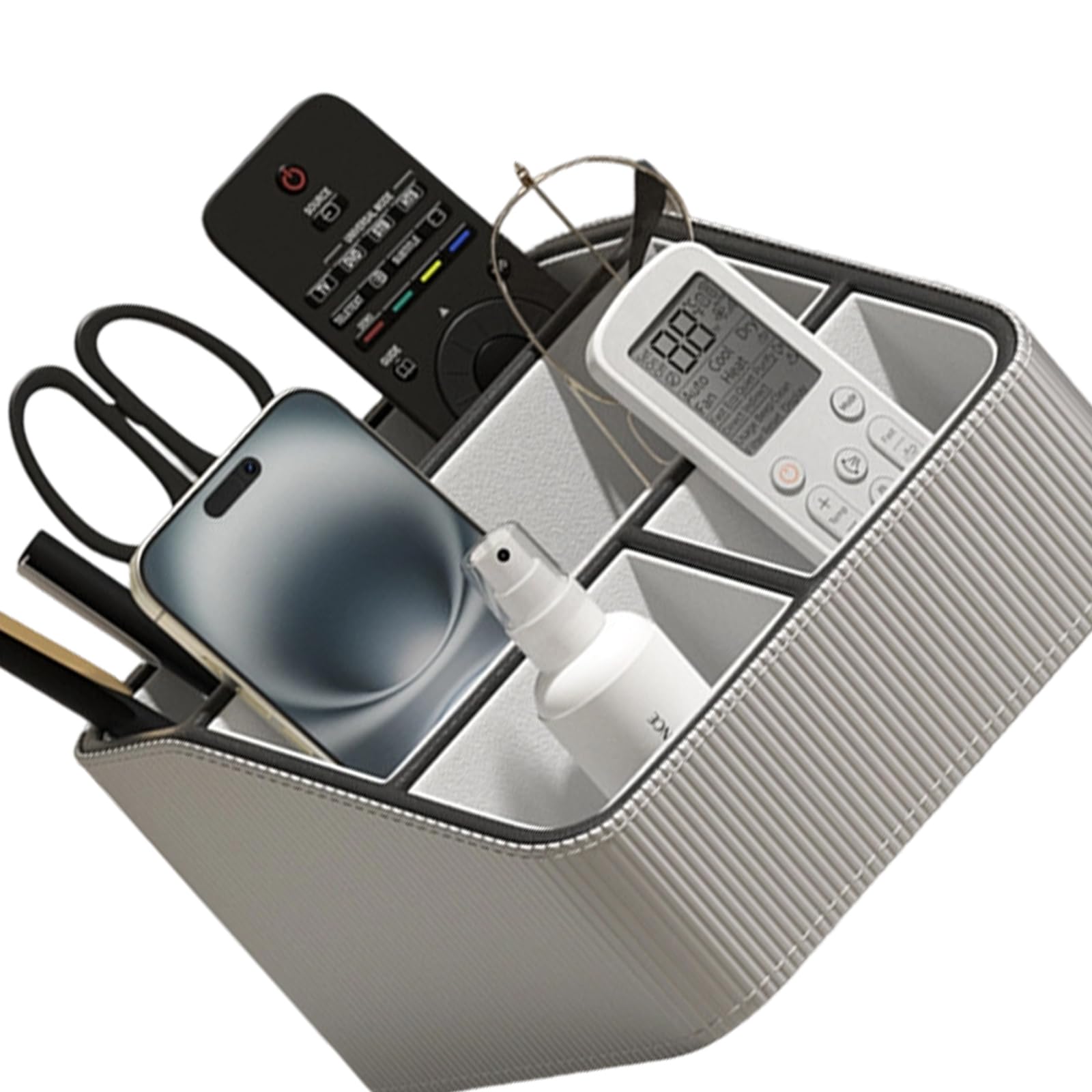 Piceioep Practical Gift Remote Control Tray with Multi Section Layout to Keep Neat on Bedside or Compact Desktop Storage Box for Remote Controls Pens Notebooks Glasses and Accessories Space Saving