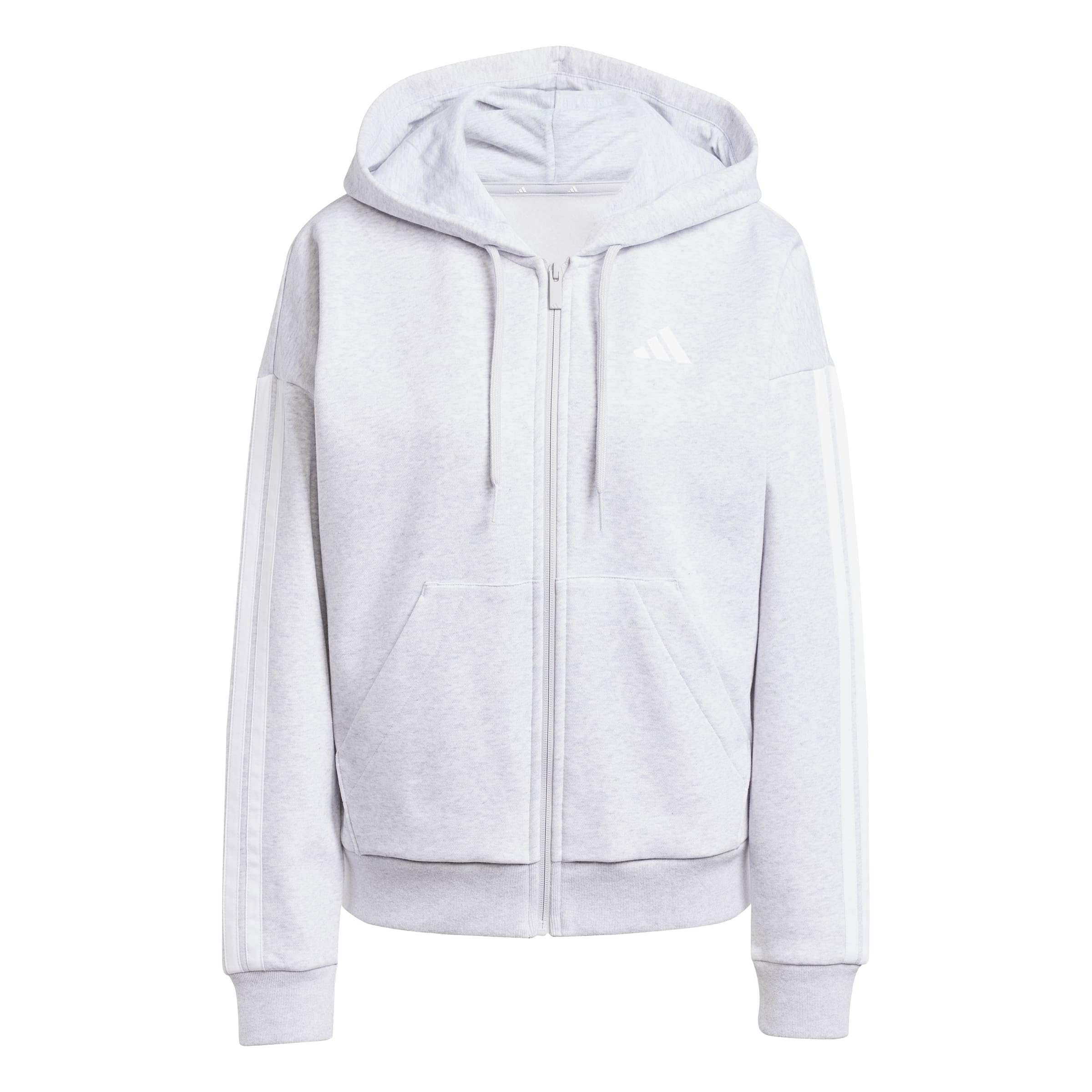 adidas Women's Essentials 3-Stripes Full-Zip Fleece Hoodie Sweatshirt, light grey heather/white, XS