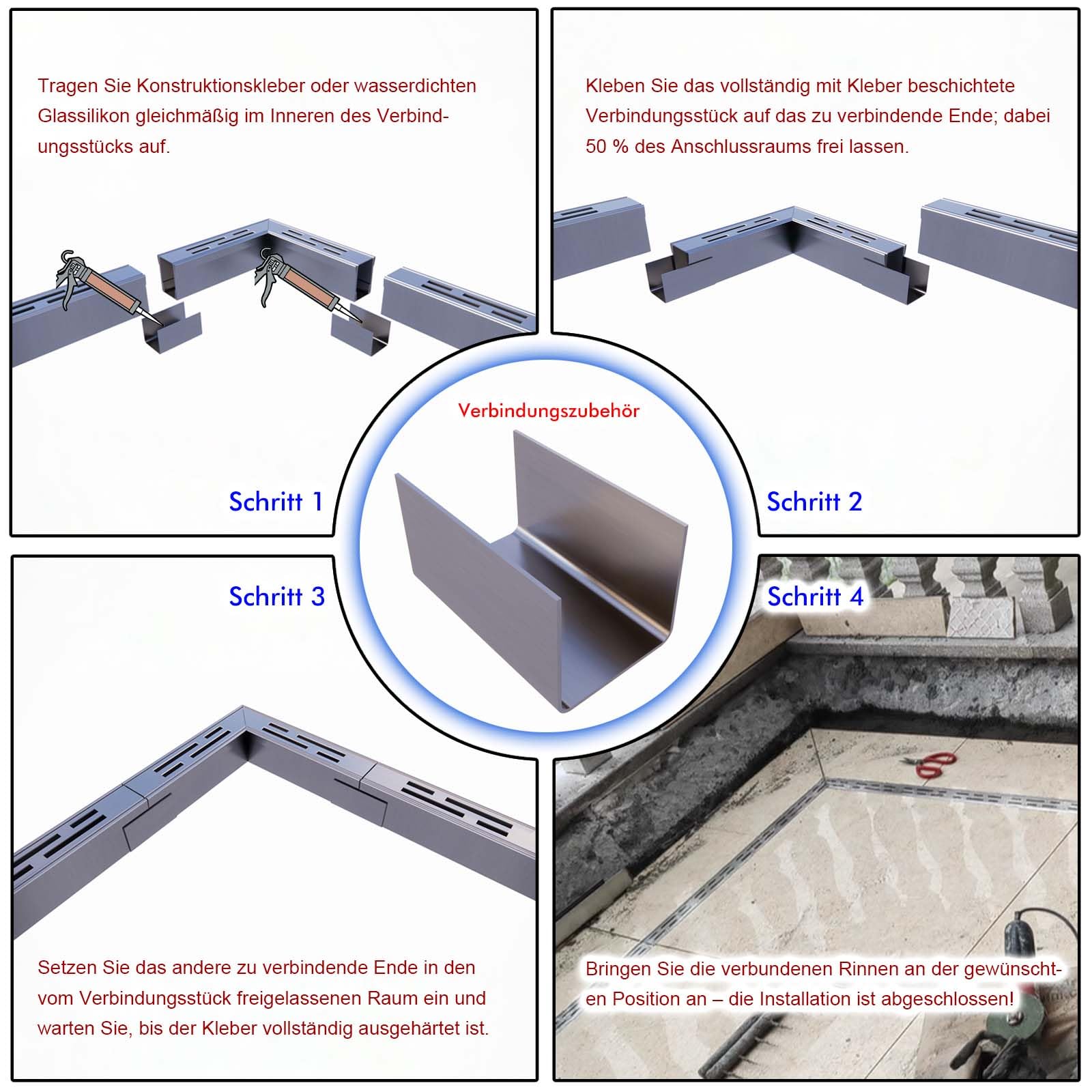 Entwässerungsrinne flach 3,5 cm breit 2 m lang, ablaufrinne aussen aus 304 Edelstahl mit Kupplung, entwässerungsrinne schmal für Beton/Pflastersteine/Terrassen/Gehwege