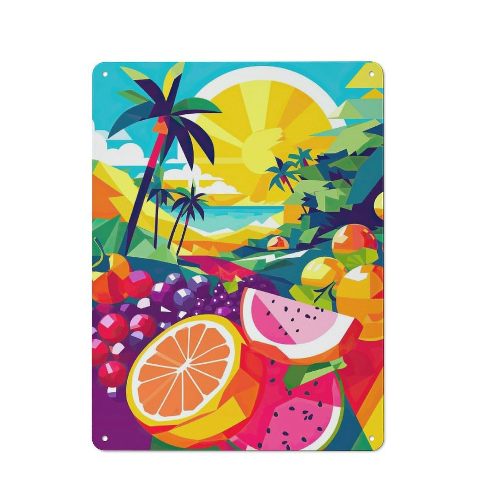 Junmoney Summer Tropical Fruits Cottage Metal Wall Decor 40X30cm, Shed Metal Sign For Patio Bar, Workshop, Shed Or Kitchen