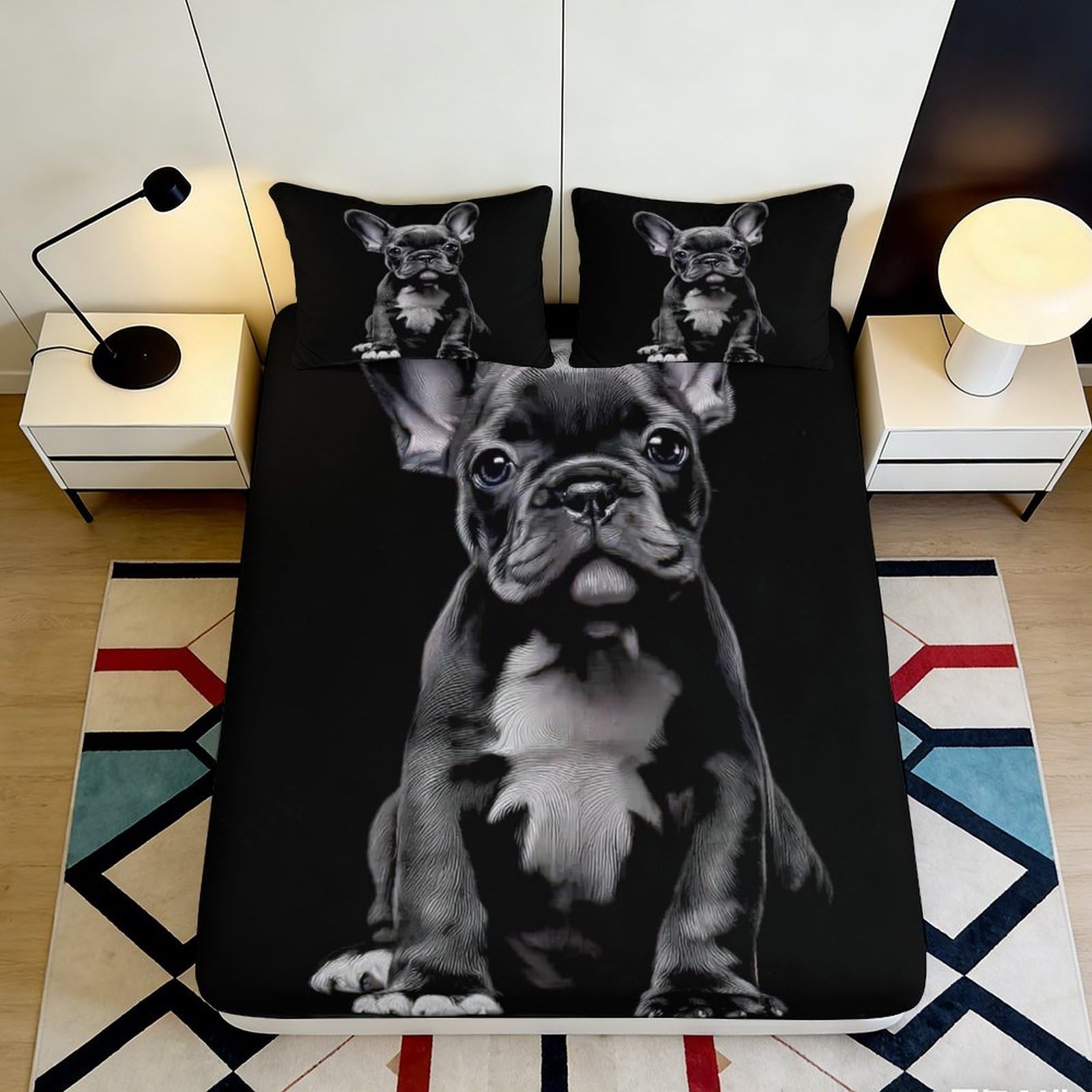 3D Printed French Bulldog Fitted Sheet Microfiber Soft Anti-Slip Bed Cover for Bedroom Decor Machine Washable 90x200x25cm