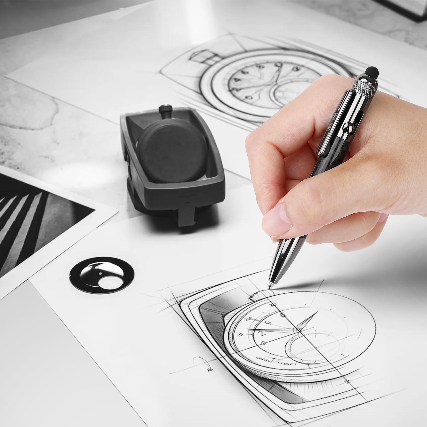 WIFORT Bolt Action - Mini lápiz capacitivo, bolígrafo multifuncional de fibra de carbono con bolígrafos de tinta negra y azul reemplazables EDC para oficina, trabajo, escritura, trabajo de