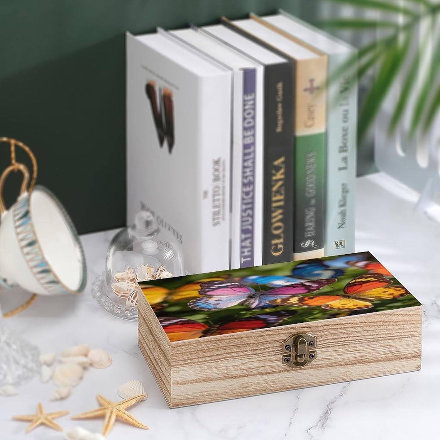 Colorful Butterfly Flowers Locked Wooden Keepsake Box with Hinged Lid for Crafts And Photo Storage,Keepsake Box Jewellery Organiser Unique Gift Ideas for Men & Women image 4