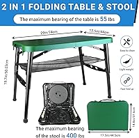 Vista 2 de Juego de mesa y taburete plegable portátil, mesa plegable ligera y taburete plegable para camping, picnic, playa, pesca, mesa resistente