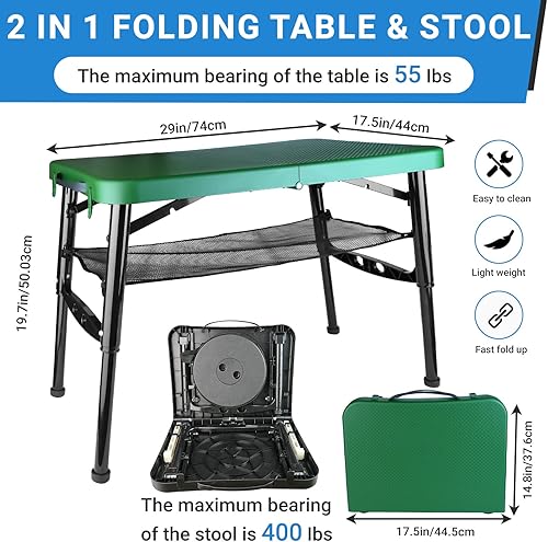 Miniatura 2 de Juego de mesa y taburete plegable portátil, mesa plegable ligera y taburete plegable para camping, picnic, playa, pesca, mesa resistente para
