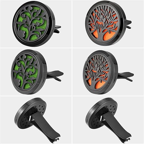 Miniatura 10 de 2 piezas 316L difusor de aceite de aromaterapia para automóvil con 48 almohadillas de fieltro (patrones de árboles)