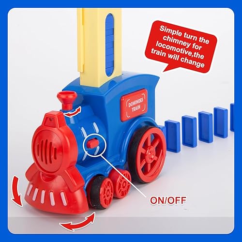 Miniatura 5 de MCPINKY Juego de 124 piezas de juguetes de tren de dominó, bloques de juguete de construcción y apilamiento, juego de dominó automático, juego