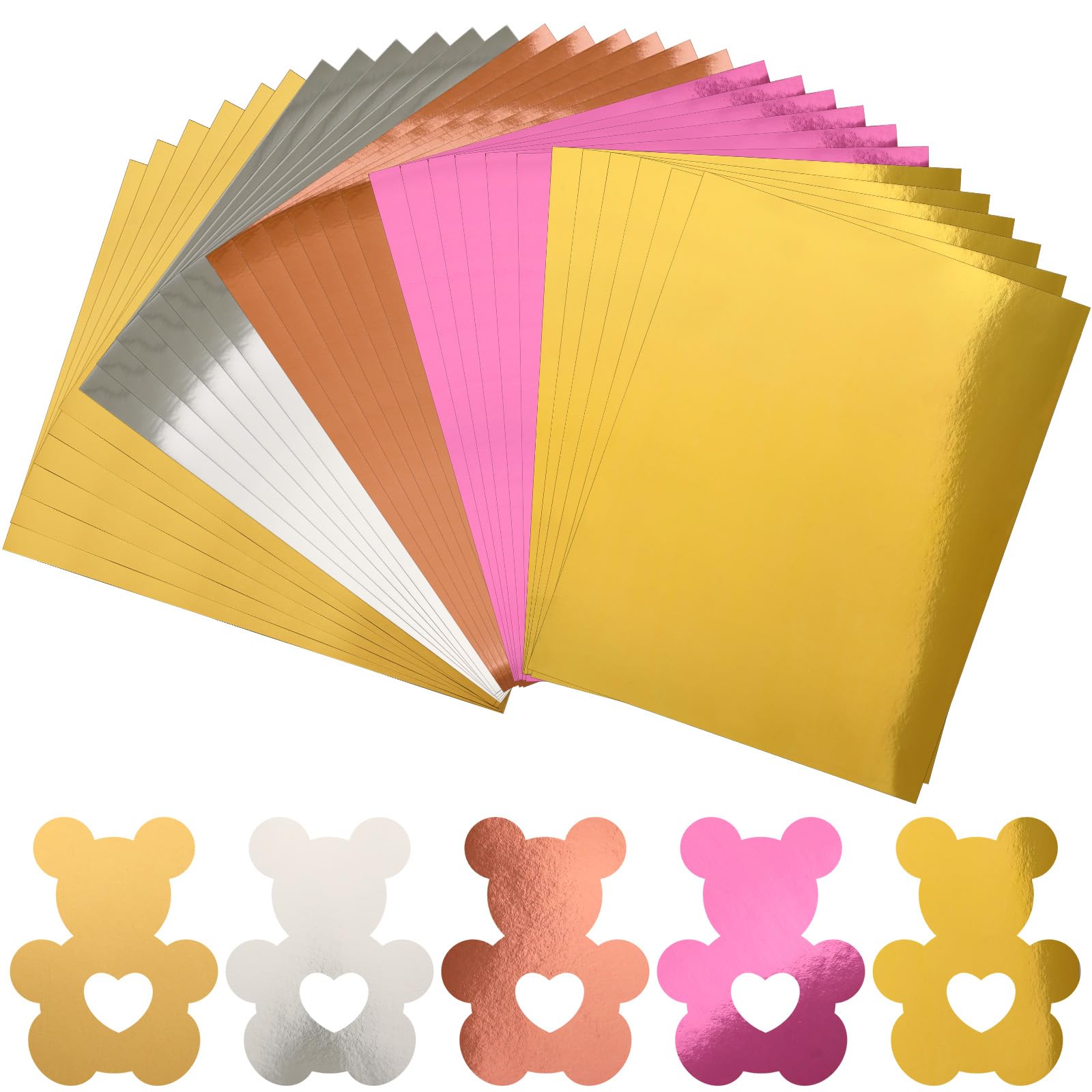 JULBEAR20 Sheets Metallic Glossy Card Paper, 5 Colors 250Gsm 8.5*11 Glossy Card Paper, Mirror Aluminum Foil Card Paper, Reflective Shimmer Mirror Decoration, Suitable for Kids Scrapbook School Office