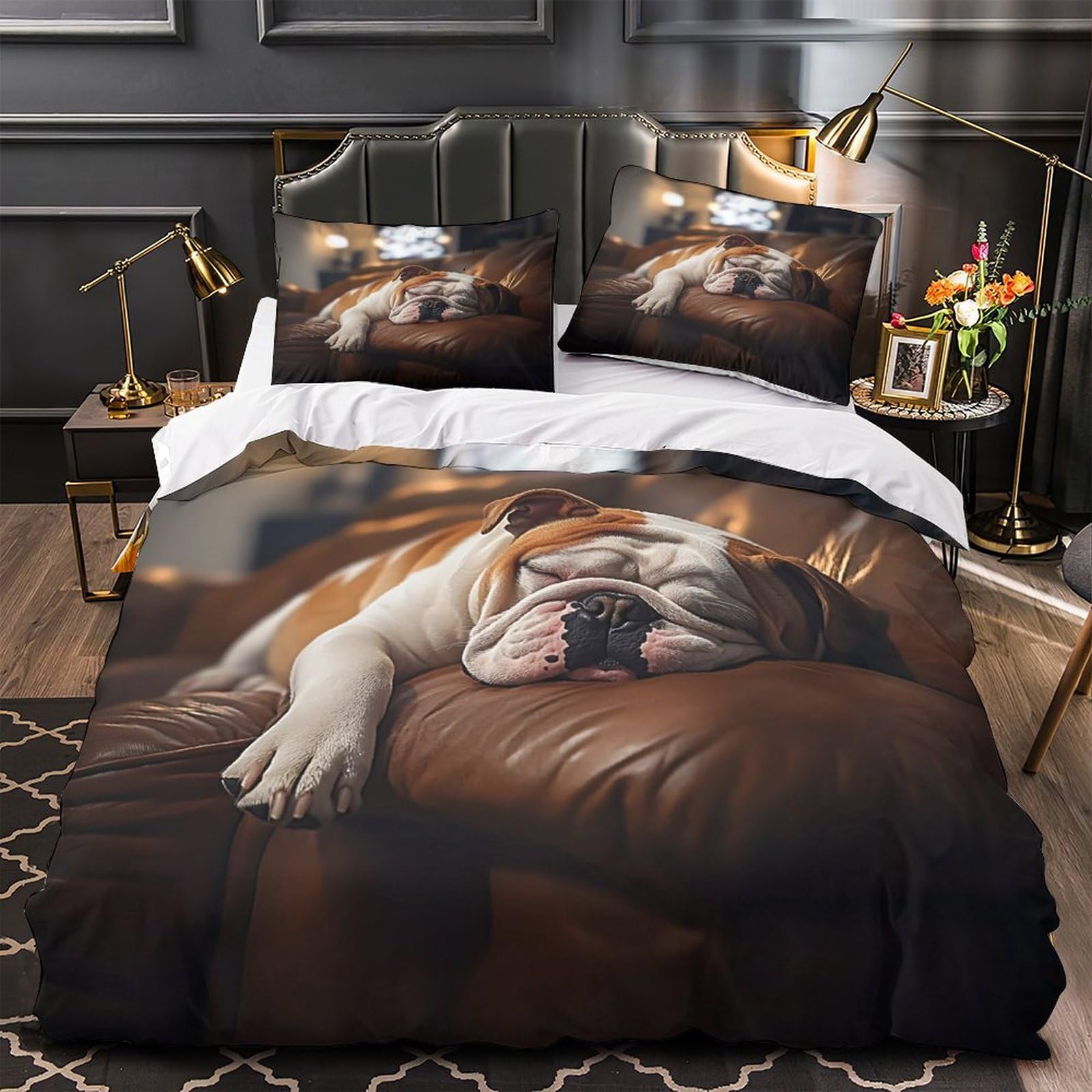 Housse de couette bouledogue ultra douce et respirante avec fermeture éclair pour fille