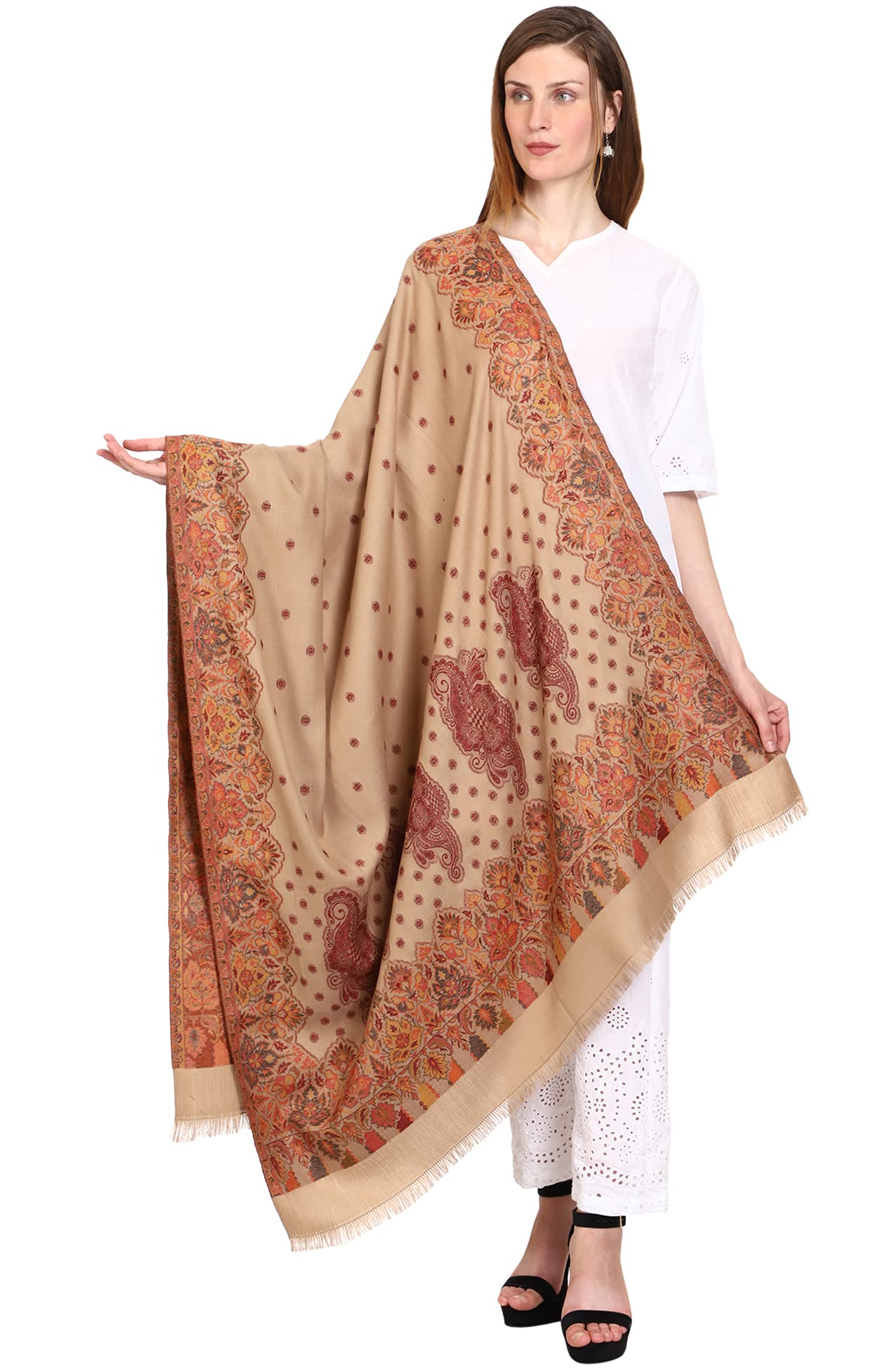 Weavers VillaWomen's Acro Wool Blend Woven Kashmiri Shawls, Stoles, 100cm X 200cm