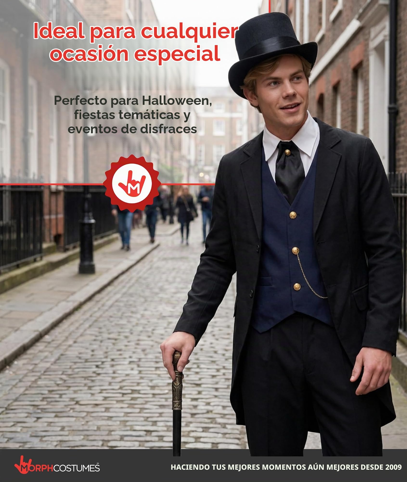 Fun Shack Disfraz de Epoca Hombre, Disfraz Victoriano Halloween Hombre | Chaqueta de Frac, Camisa con Chaleco, Corbata & Chistera, Estilo Victoriano, Perfecto para Halloween, Ideal para Disfrazarse