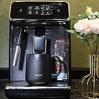 Vista 4 de Taza de café aislada de acero inoxidable de 11 oz / 330 ml con asa, vaso de doble pared con 2 tapas, color negro