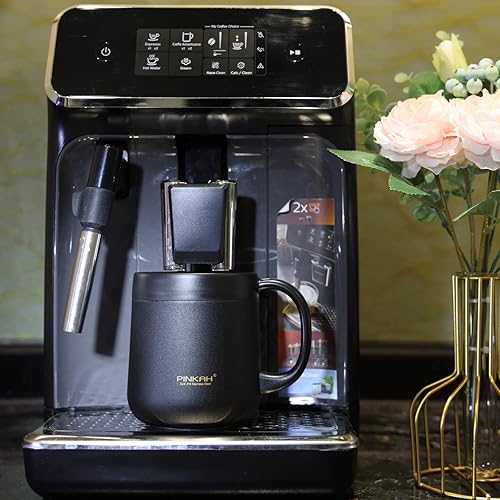 Miniatura 4 de Taza de café aislada de acero inoxidable de 11.2 fl oz con asa, vaso de acero inoxidable de doble pared con 2 tapas, color negro