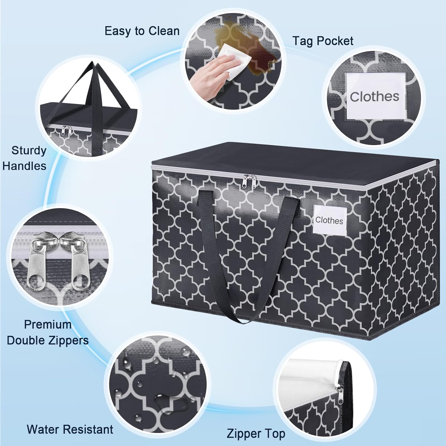 Extra Large Moving Bags, Heavy-Duty Storage Totes with Zipper Top and Sturdy Handles, Moving Supplies for Space Saving and Packing, Collapsible Storage Bags, Black & Gray, 125L, 8-Pack