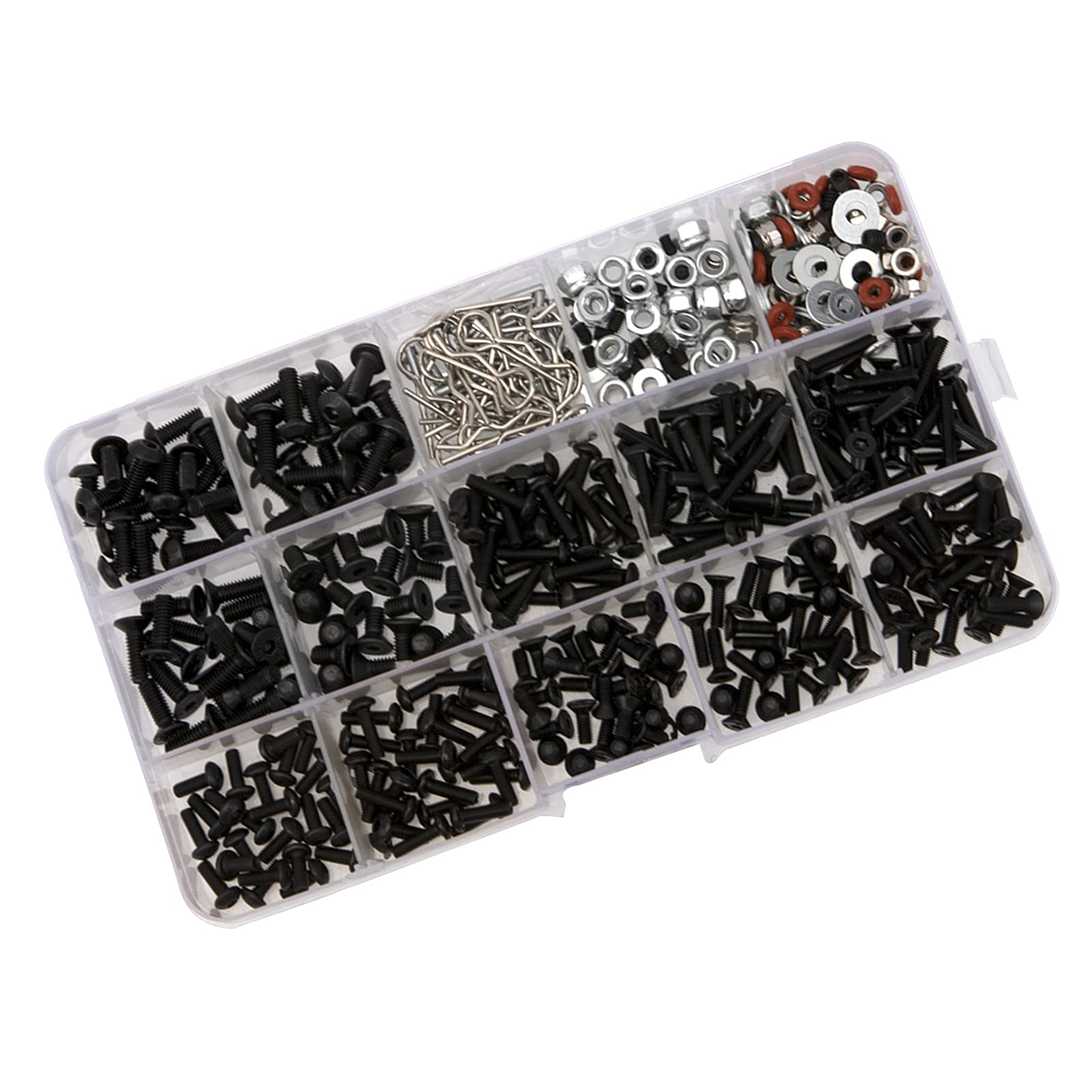 520Pcs Universal RC Screw Kit - M3 M4 Bolts, Washers, Nuts & Body Clips For 1/8 1/10 RC Cars