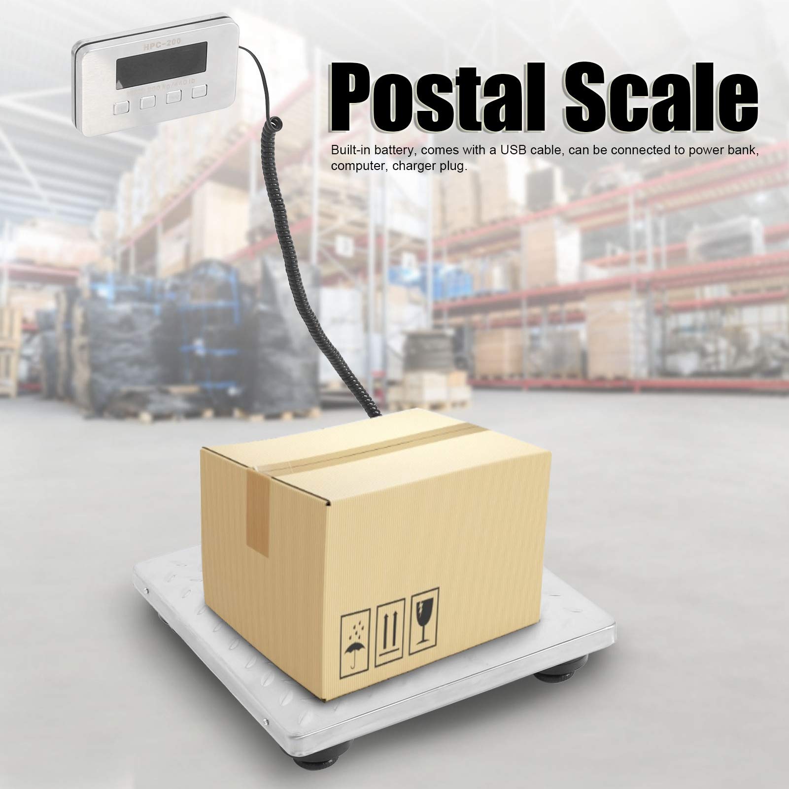 Balance Postale De 440 LB avec Câble USB Balance D'expédition Numérique en Acier Inoxydable Balance Argentée pour Les Colis D'expédition 12x12x2 Pouces