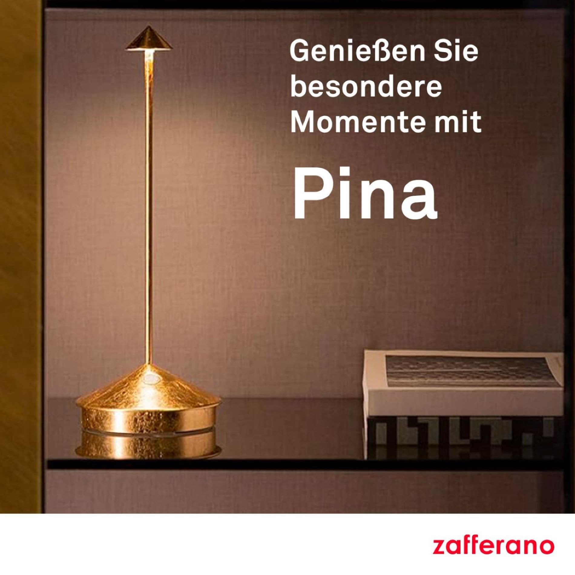 Zafferano, Pina Lampe, Wiederaufladbare und Kabellose Tischlampe mit Touch Control, Geeignet für den Innen- und Außenbereich, Dimmer, 2200-3000 K, Höhe 29 cm, Farbe Corten