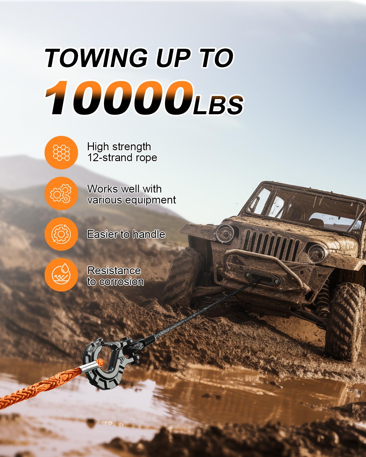 Vehicle Extension Line Snapklik.com : Kolvoii Winch Rope Extension 1/4 Inch X 50 Ft 10,000 Lbs ...