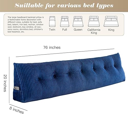 Vista 71 de Almohada de lectura con cabecera triangular grande con funda extraíble (marrón, individual: 39 x 8 x 20 pulgadas) Marrón,Gris,Negro,Azul,Rosa,Blanco