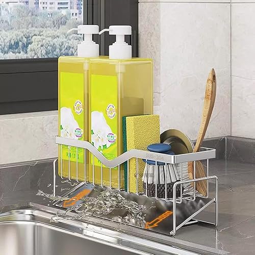Miniatura 1 de Soporte de esponja para fregadero de cocina, drenaje rápido, organizador de esponja de acero inoxidable SUS 304, cesta para limpieza y herramienta
