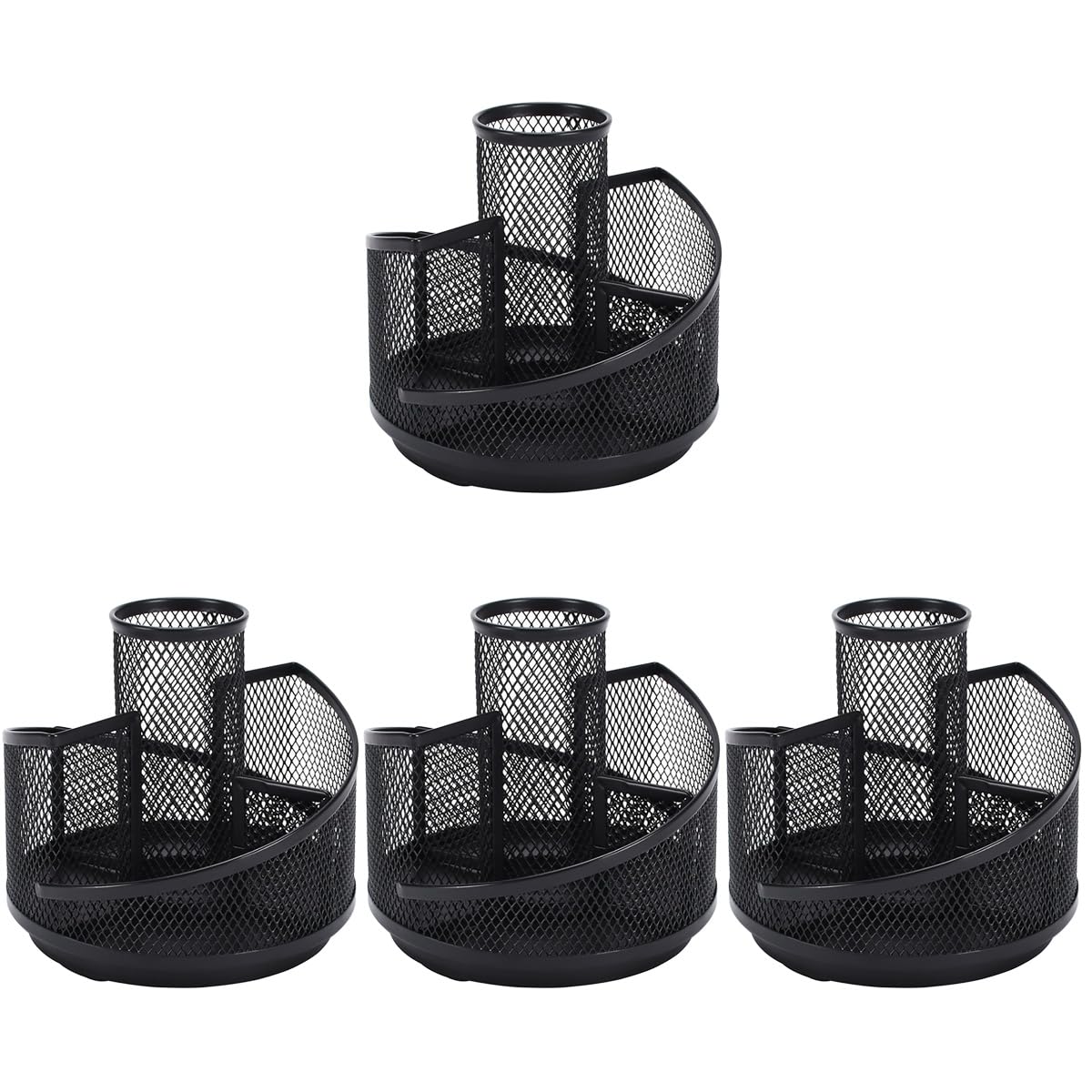 SEWACC 4 Stück Metall Drehbarer Stiftehalter Schreibtisch Organizer mit Fächern Multifunktionale Aufbewahrungsbox für Kosmetik Bürobedarf und Schreibwaren Stabil und Langlebig Schwarze