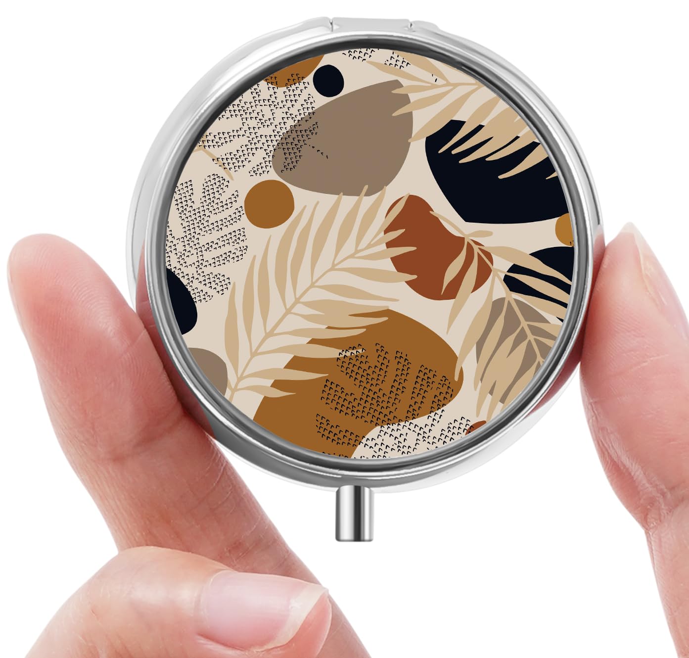 Mini Pill Box, Small Pill Box, Portable Pill Box, Cute Pill Organizer for Vitamins, Medications, Fish Oil and Supplements (Foliage)