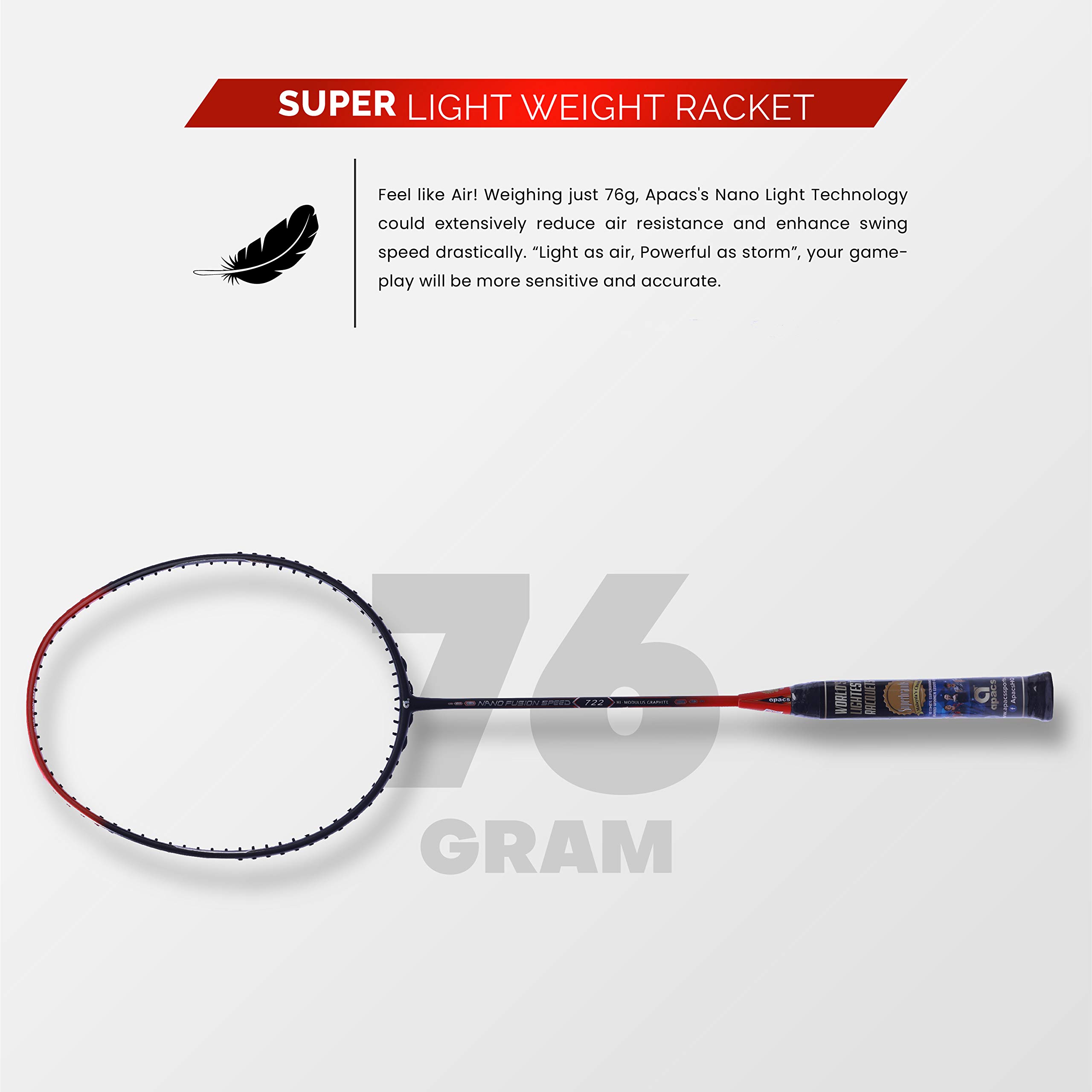 apacs NANO FUSION SPEED 722 ピンク 6U ラケット Fusion Speed Nano