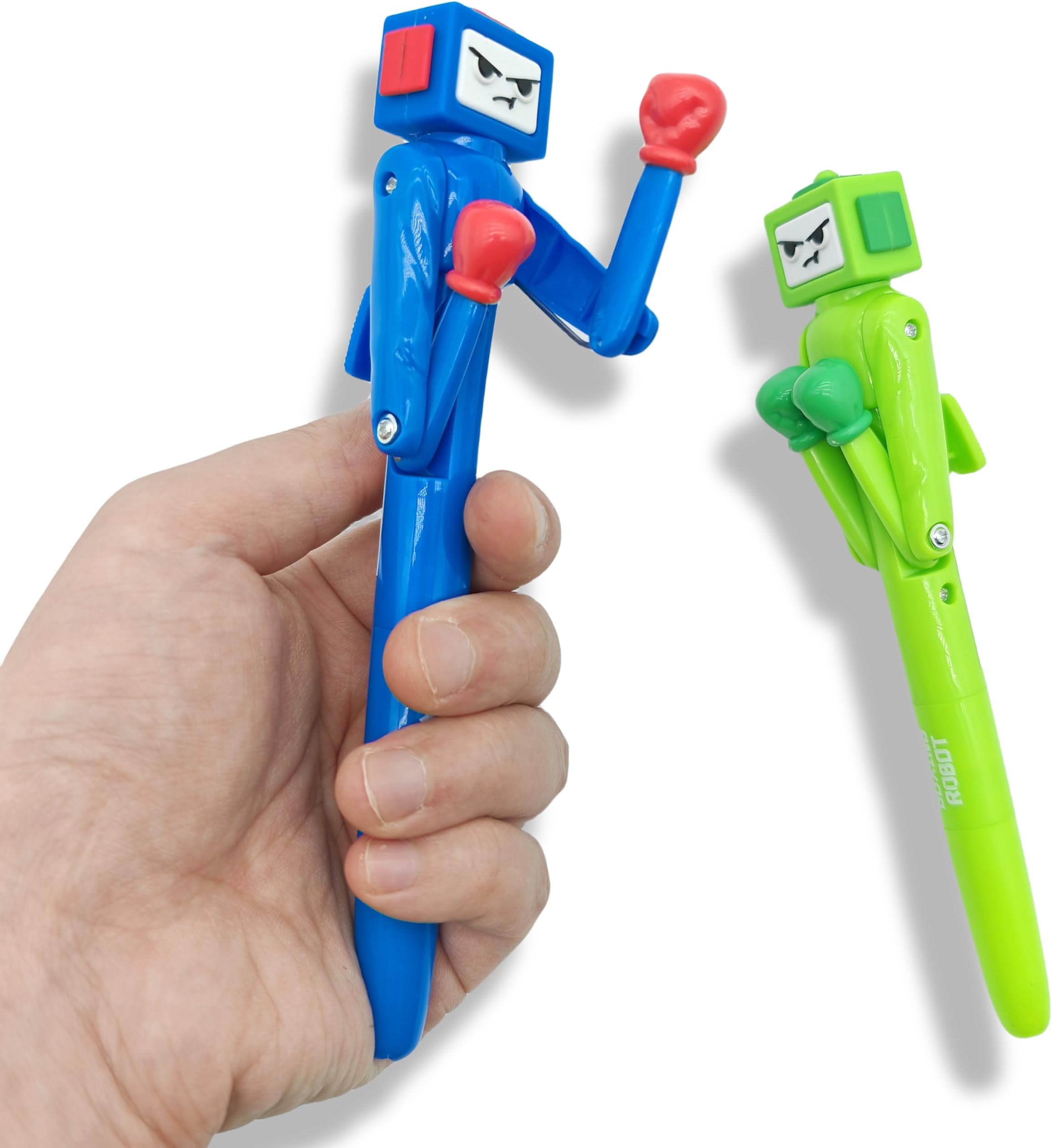 Boxing Pen Robot - （2PCS） with Punching Arm and Crisp Button Sound - Funny and Cool Novelty Pen - Boxing Gifts - Blue/Green Colors - 1.0mm Smooth Writing