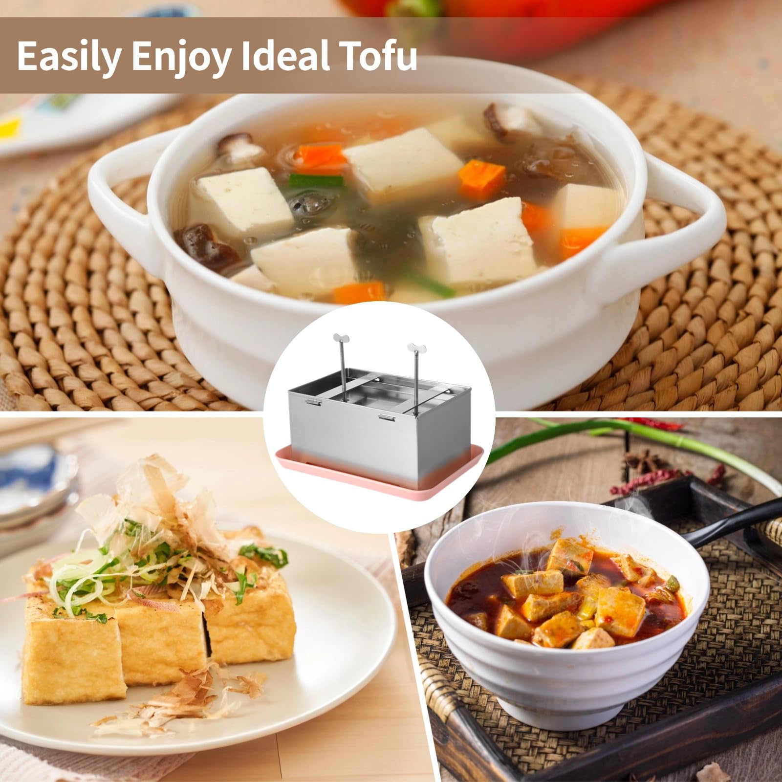304 Edelstahl Tofu Presse, Großer Veganer Tofu Maker mit Gaze und Tropfschale, Einstellbarer Druck für festen Tofu