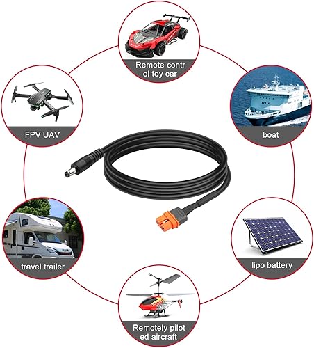 Miniatura 7 de PNGKNYOCN Cable de alimentación de CC de 0.217 x 0.098 in a XT60, 1M3 pies 14AWG DC 0.217 in x 0.098 in macho a XT60I (2+1) con cable adaptador