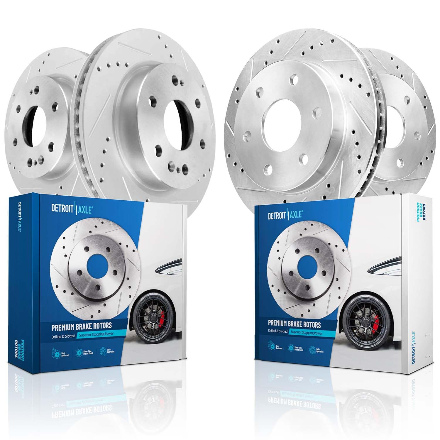 Detroit Axle - Brake Rotors for Chevy GMC Silverado Sierra 1500, Tahoe Yukon XL Suburban Cadillac Escalade ESV Drilled Slotted Brake Rotors Replacement : 13.50" inch Front and 13.58" inch Rear Rotor