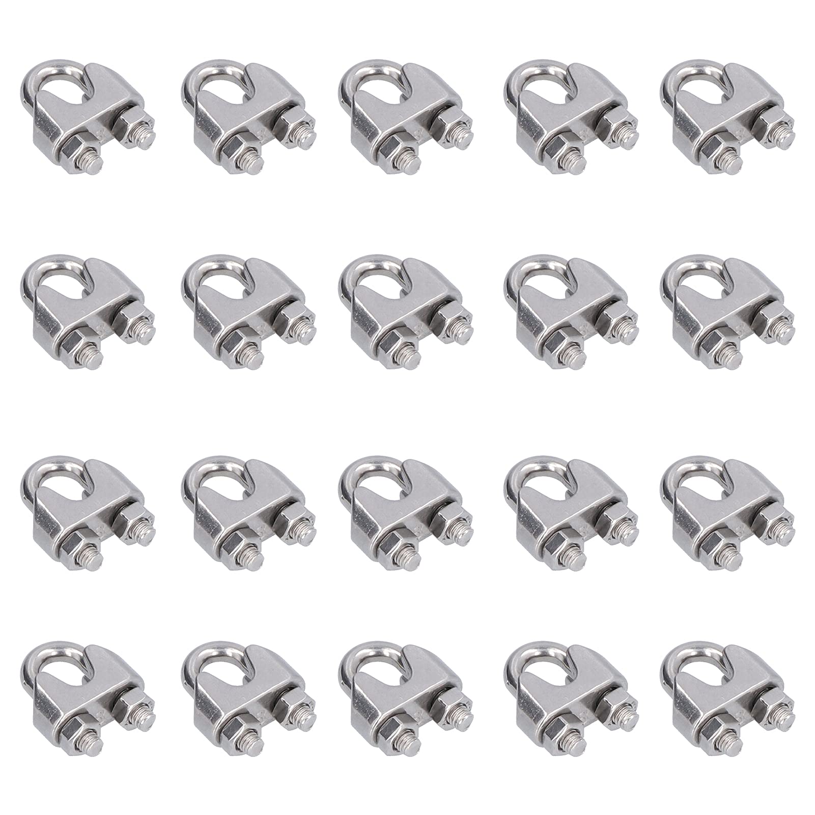 Cocoarm Morsetto per Fune in Acciaio Inossidabile da 20 Pezzi 304 Clip per Fune M2 M8 Filettatura Standard per Rigging Guardrail Sospeso e Fissaggio del Carico del Cavo (M8 (8mm))