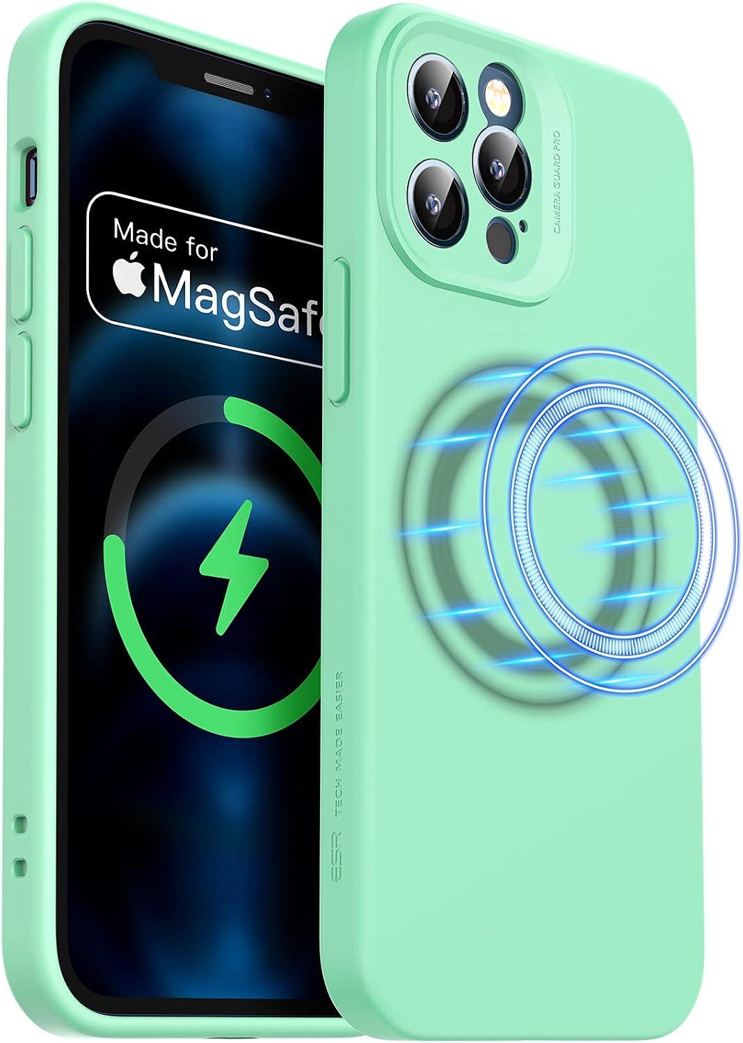 ESR Cloud Soft Case with MagSafe Compatible with iPhone 12 Pro Max Case (2020) (6.7-Inch), Made for MagSafe Certified Liquid Silicone Hybrid Case with Camera Guard Pro, Fresh Mint