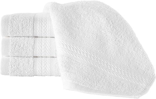 REGAL RUBY 4 Pieces White Washcloths Bath Linen Set Quick-Dry, Highly Absorbent, Soft Feel Towels, Premium Quality Flannel Face Cloths