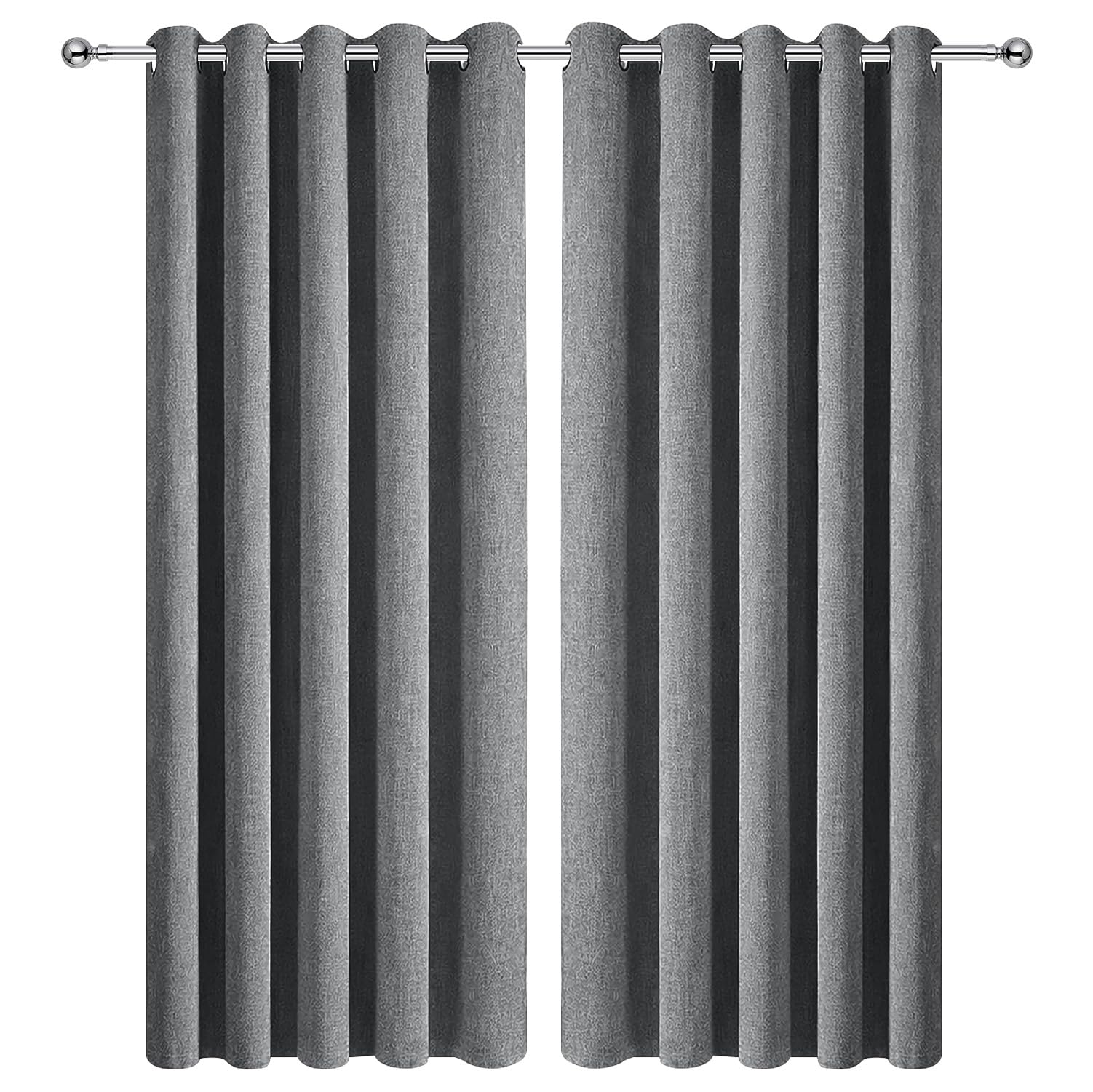 Aspire Homeware Charcoal 100% Blackout Curtains For Living Room 90X90 Extra Long Linen Curtains Soft Texture Thermal Curtain 2 Panels With Tiebacks