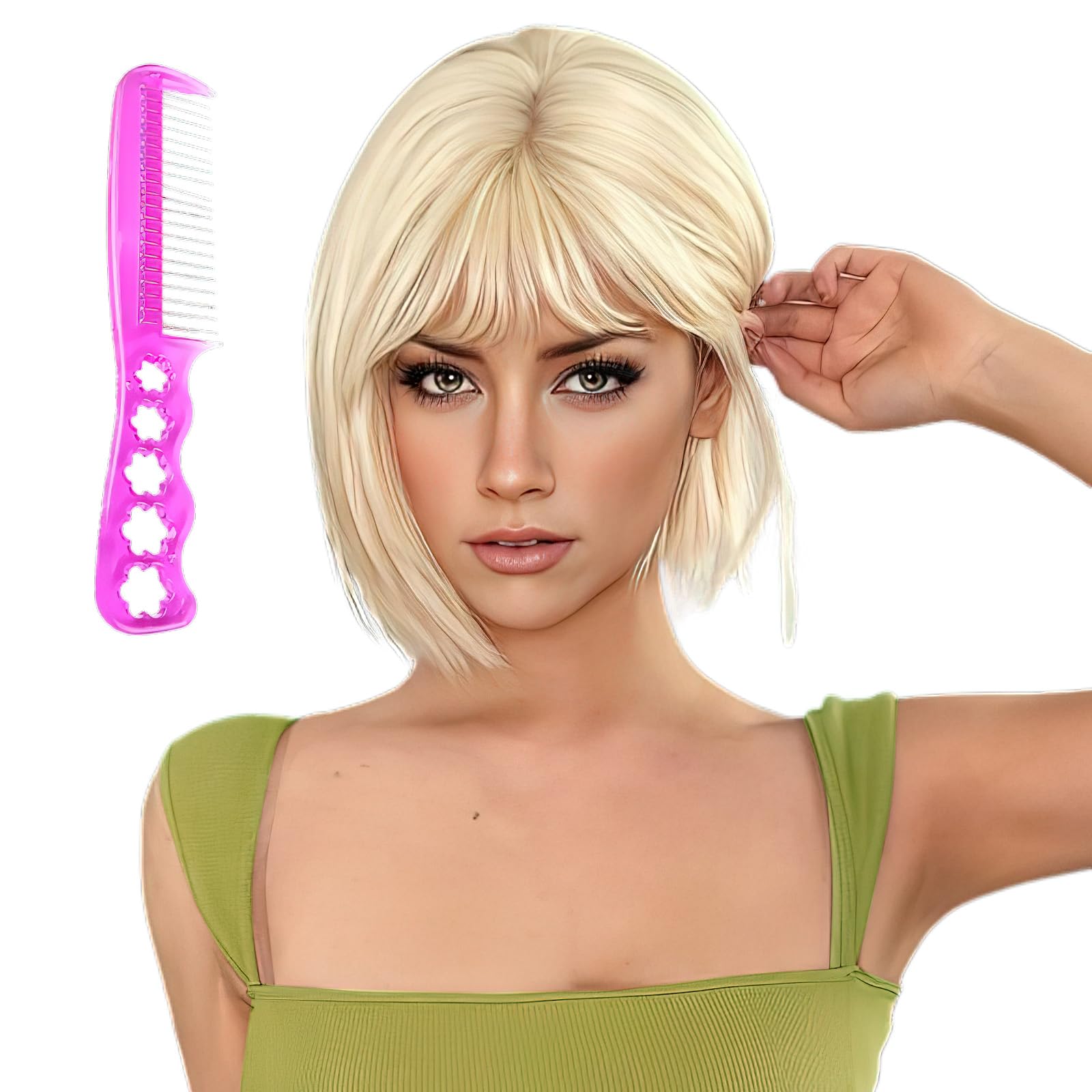 Blonde Bob Wigs for Women with Bangs - Stylish Ladies Short Wig with A Comb for Daily and Party Use (12inch)