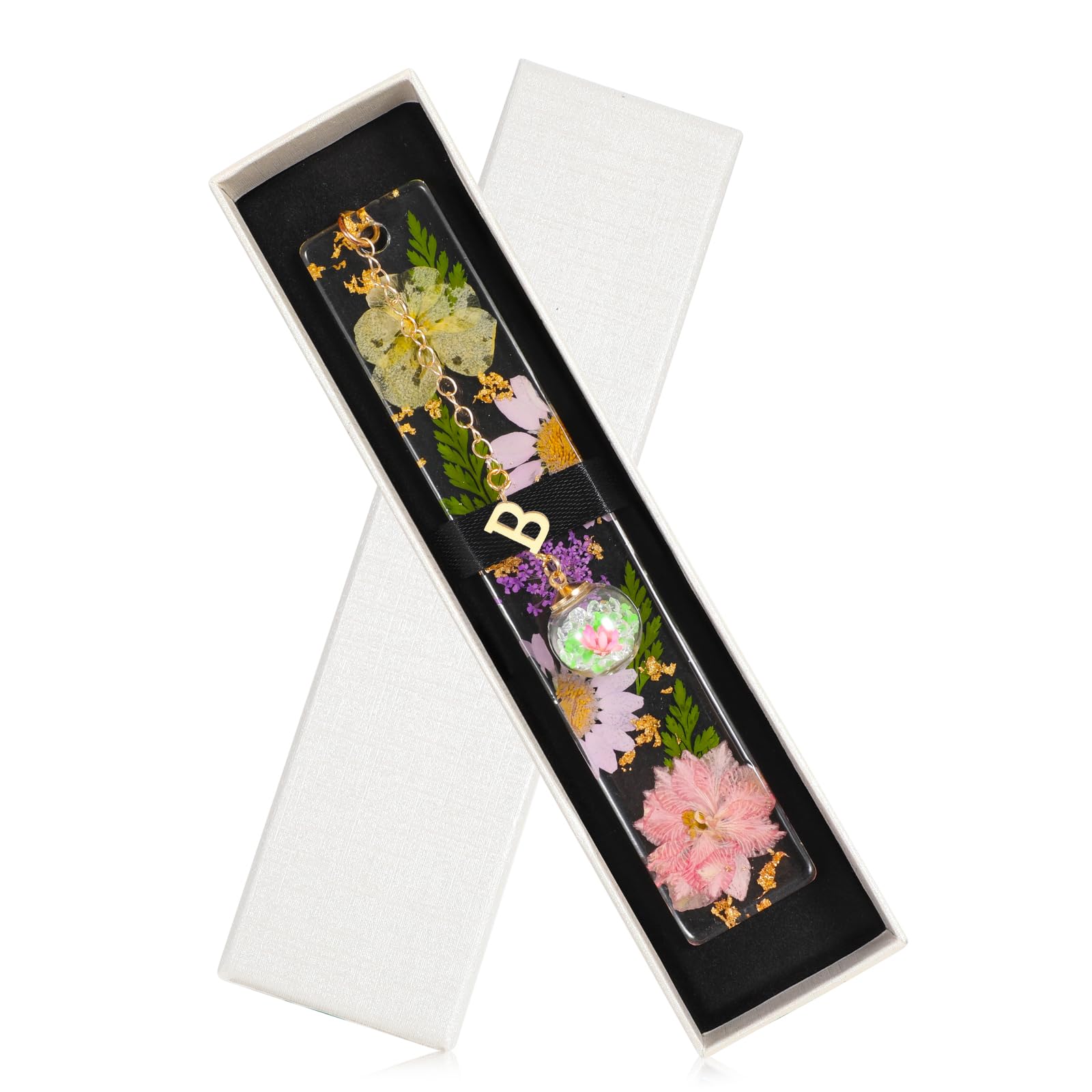 JSRQT Bookmark, Personalised Bookmark, Teacher Gifts, Original Book Mark, Initial B Bookmarks for Women, Cute Pressed Flower Book Marks Women, Lover Gifts for Readers, 26 Letters Page Reading Marker