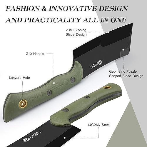 Miniatura 5 de Cuchillo de carnicero de 5.5 pulgadas, cuchillo de chef y carne, 2 en 1 con funda, cuchillos de cocina multiusos con mango G10 de espiga completa