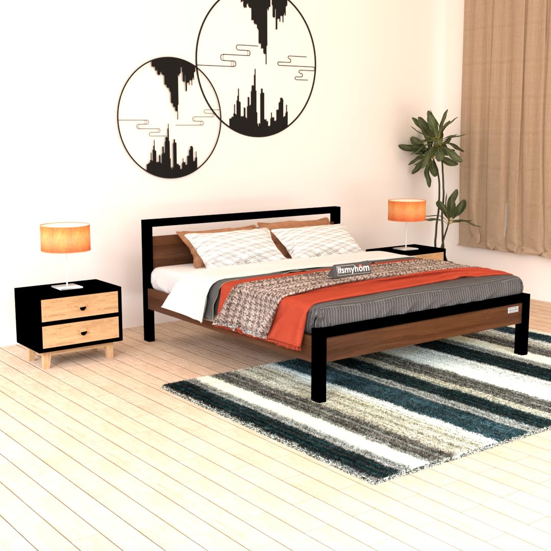Itsmyhom Leyons King Size Bed with Walnut Finish Delevery Condition DIY (Do It Your Self)