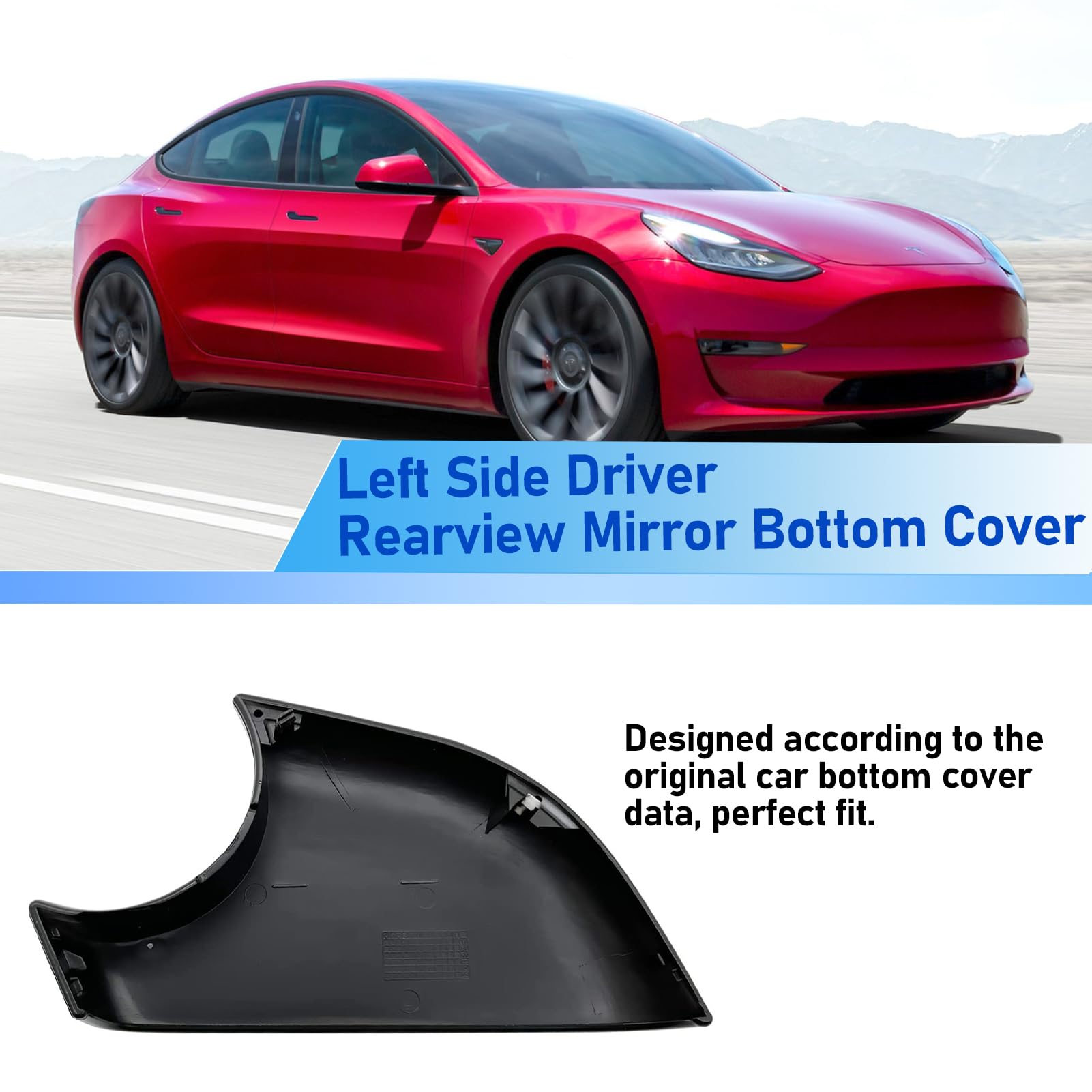 Cubierta Inferior Espejo Retrovisor Para Tesla Model 3 2017-2024 - Lado Derecho, Material ABS+PC, Ajuste Perfecto