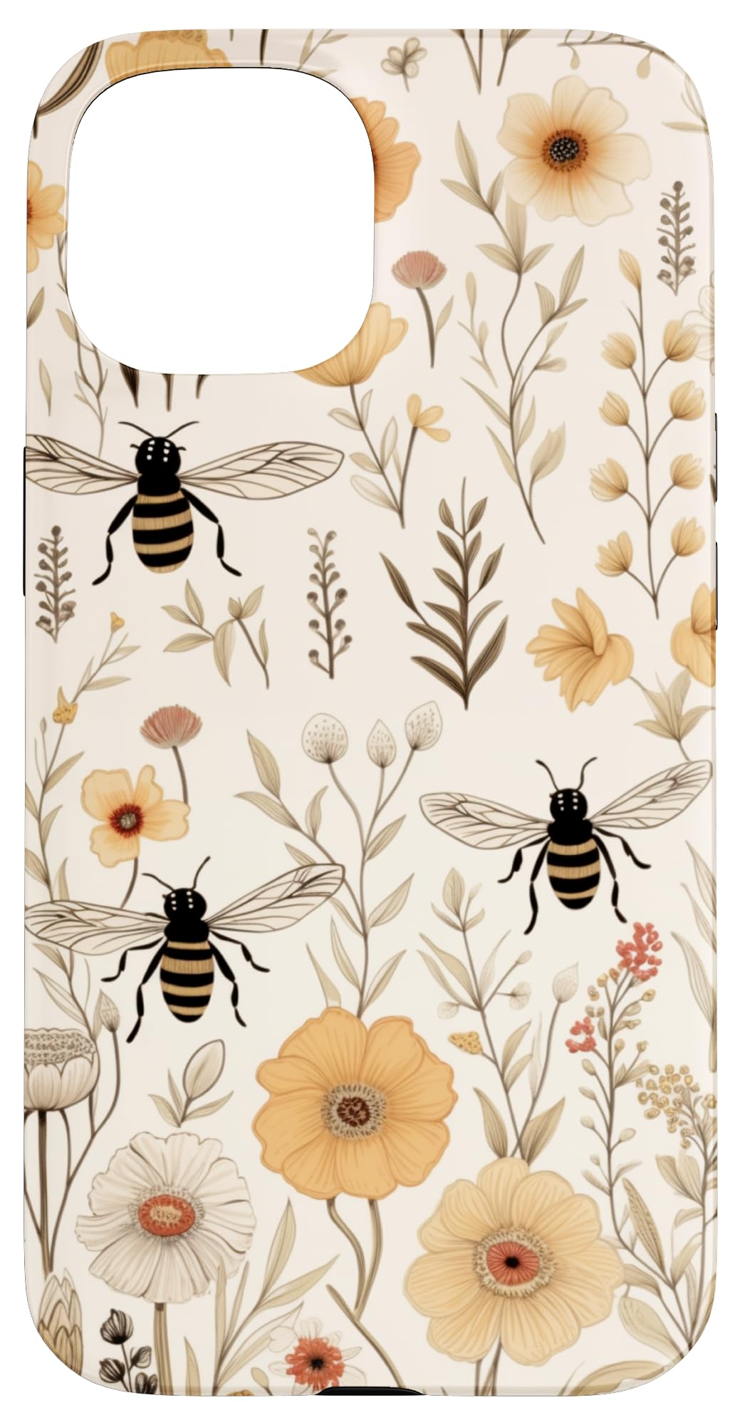Bee and wildflowers Boho Modern on beige Case for iPhone 15