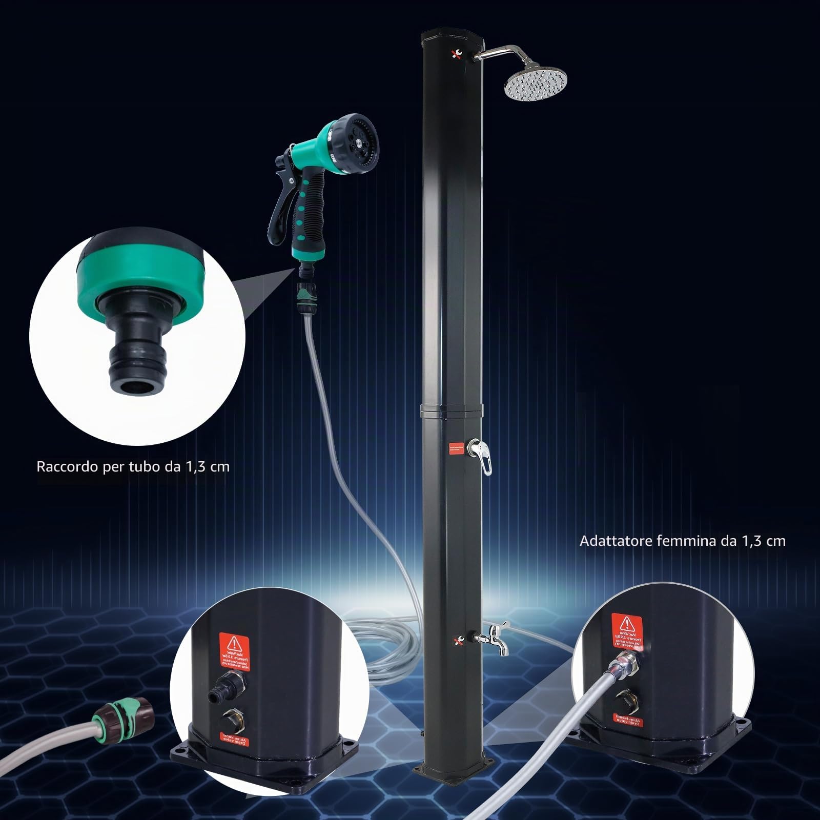 CCLIFE Doccia Solare da Giardino 40 Litri, Doccia fotovoltaica/Solare da Esterno con Rubinetto e soffione a Pioggia, con Guscio di Protezione
