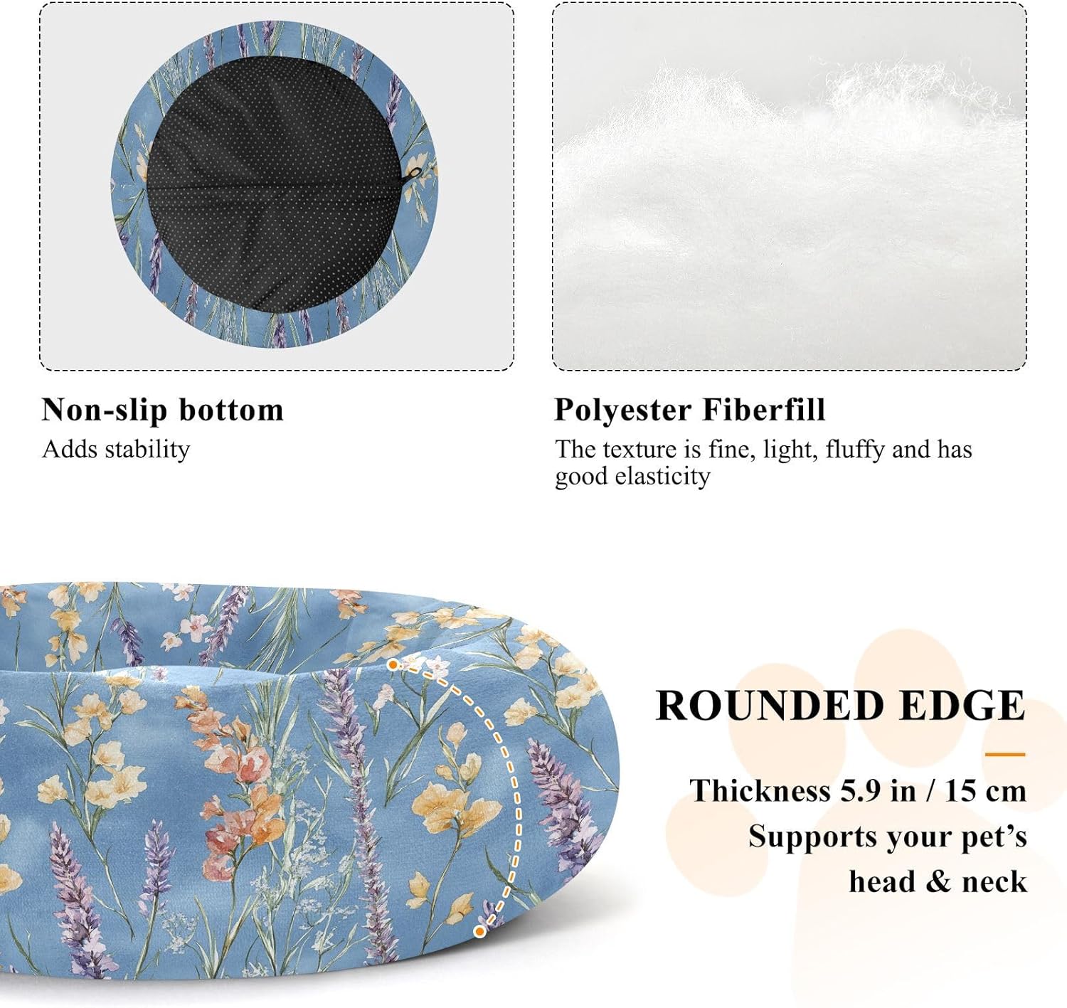 Pet Dog Beds Removable & Washable Fluffy Dog Pillow Bed for Small Size Pets Sleeping M Flowers Lavender Callistephus Blue