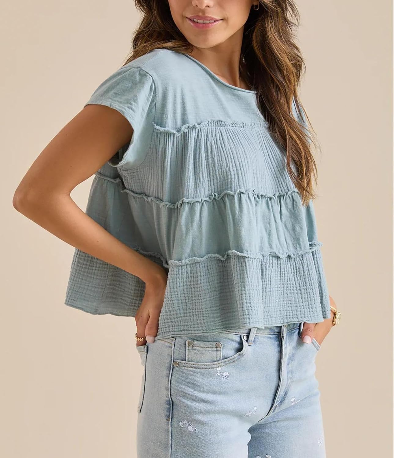 Peplum Tops for Women Crew-Neck Ruffled Bobydoll Tunic Tank Shirts Casual Loose Fit Summer Outfits 2025 Trendy - Image 6
