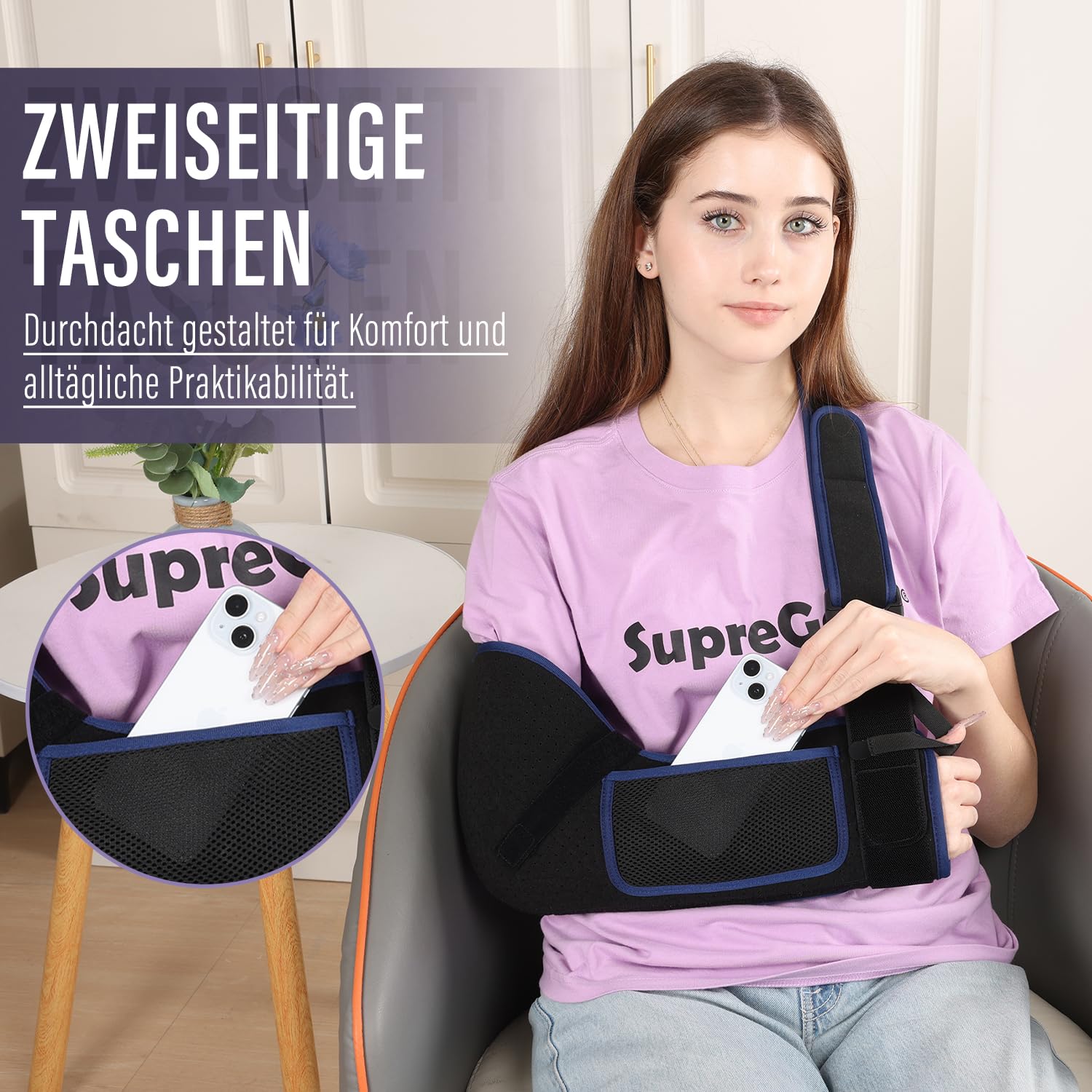 supregear Armschlinge für Schulterverletzungen – Bequeme, Atmungsaktive Schulterfixierung für Damen & Herren, bei Rotatorenmanschettenriss, Bruch, Luxation oder Zerrung, Schwarz + Dunkelbau, Größe L