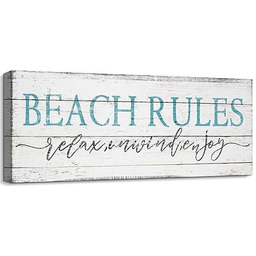 Vintage Beach Rules Signs Relax Unwind Enjoy Canvas Wall Art