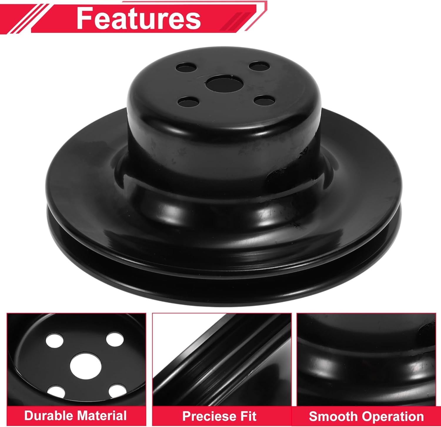Water Pump Pulley for Chevy Big Block 396 427 454 1965-1969 SWP Double-Groove Short Water Pump Pulley 1 Groove Durable 1 Pc Black